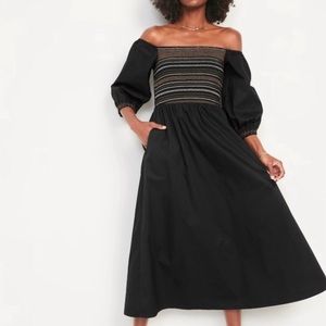 NWT Off the shoulder cotton poplin smocked maxi dress
